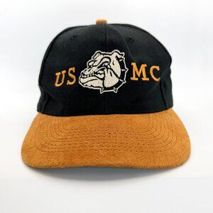 Vintage USMC Marine Corps Bulldog Snapback Hat Black & Tan